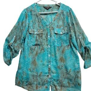 Mushka by Sienna Rose Teal Brown Semi Sheer Snakeskin Medium  Boho Artsy Retro